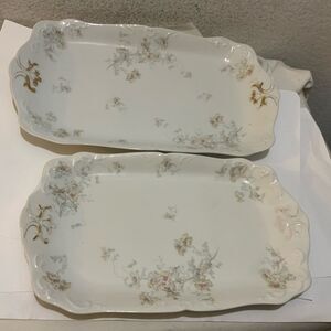 2 Vintage  Limoges J. Pouyat  France Hand Painted Oval Floral Gold Gilt Antique
